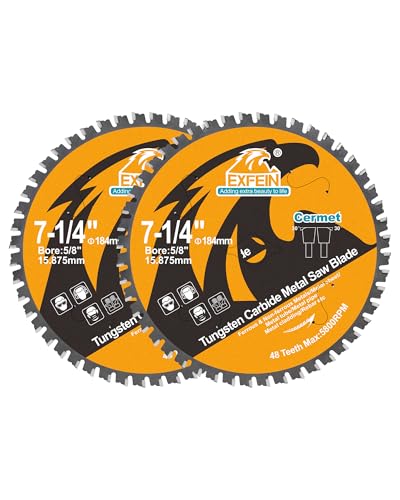 Metal Cutting Saw Blade 7-1/4 Inch 48T for Rebar, Angle Iron, Pipes, Channels, Ceramic Cemented Carbide with 5/8" Arbor, 2-Pack
