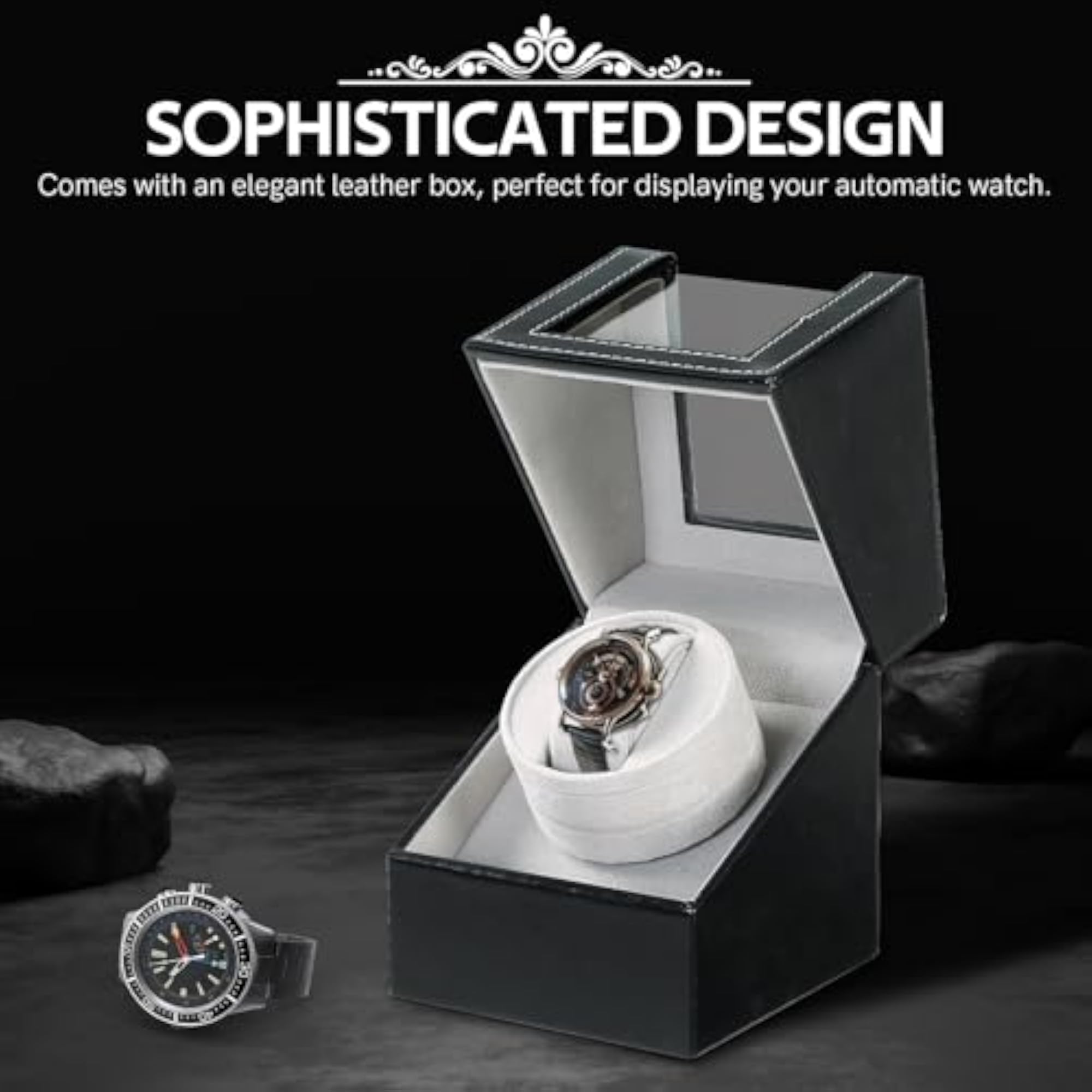 Automatic Watch Winder with Black Leather