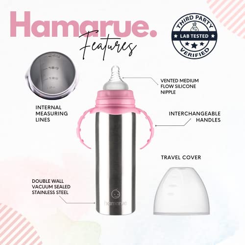 Hamarue 3-In-1 Stainless Steel Sippy Cups For Toddlers | Non-Toxic Insulated Stainless Steel Baby Bottle | Straw Cup With Removeable Handles | Plastic Free Liquid Transfer (Pink) #TOP1