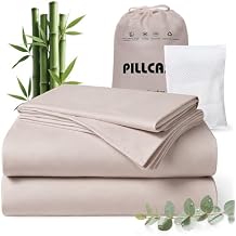 Luxury Organic Tencel & Viscose from Bamboo Cooling Sheet Set,Silky Soft Lyocell Sheets with Deep Pocket, Hypoallergenic & Breathable Bedding with Pillowcases Sand, Queen