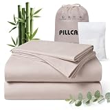 Pillcase Luxury Tencel & Viscose Derived from Bamboo Hotel Sheet Set Deep Pocket & Cooling for Hot Sleepers Silky Smooth Hypoallergenic Breathable Bedding, 1 Year Quality Promise (Sand, Queen)