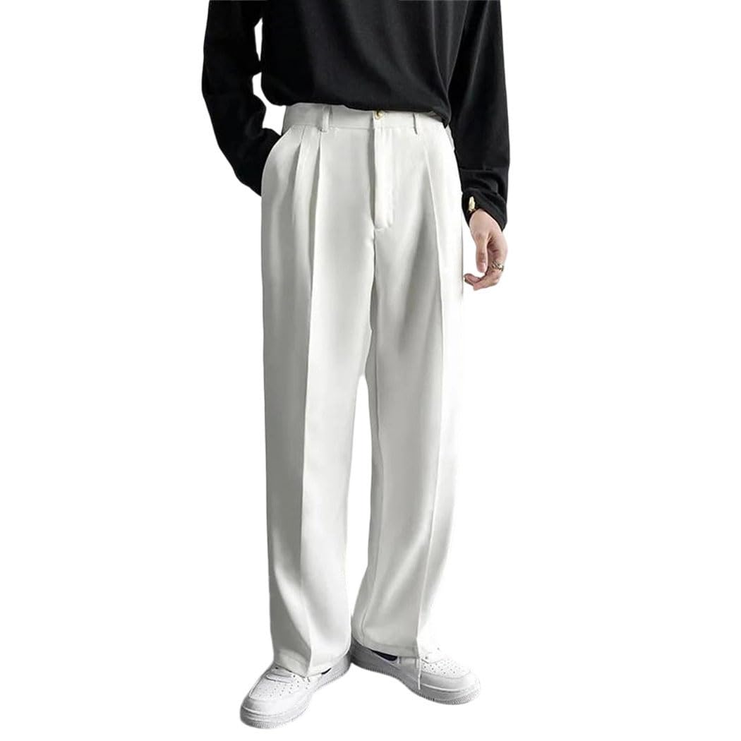 Men Wide Leg Suit Pants High Waist Draped Straight Casual Work Office Dress Trousers