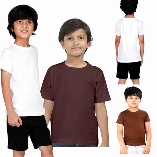 Image of Kids Round Neck T-Shirt Half Sleeves 100% Cotton Rich Soft Comfortable Fit Stylish Plain Color White+1 Combo Original Brand Tshirt for Boys