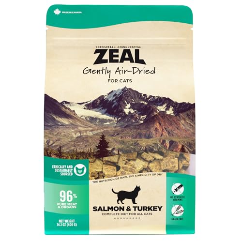 ZEAL Canada Air-Dried Salmon & Turkey Recipe for Cats - Superfood Omega-3 Rich, Dual-Protein, Grain Free, No Fillers, Complete Nutrition (Salmon & Turkey, 14.1 oz)