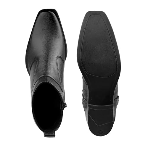 Image of BXXY Men's 5-6 Cm Block Heel Height Increasing Faux Leather Material, Casual Formal Slipon Ankle Boot and Dress Boot