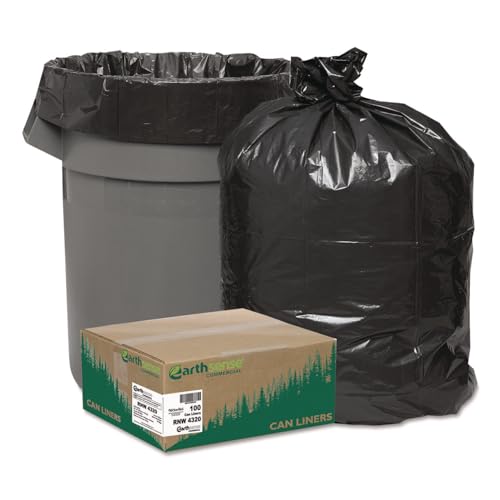 Image of Earthsense Commercial RNW4320 Recycled Can Liners, 56gal, 2mil, 43 x 47, Black (Case of 100)