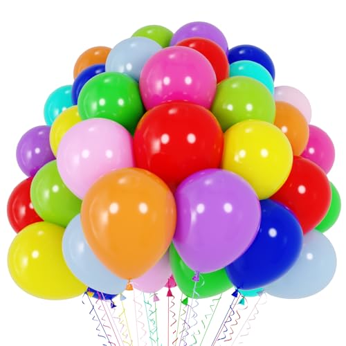 Image of Voircoloria 120pcs Colorful Balloons 12inch Rainbow Latex Balloons for Boys Girls Birthday Baby Shower Gender Reveal Wedding Decorations