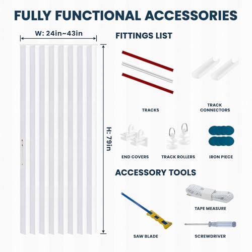 Image of AJAZZ 100% Blackout Magnetic Door Curtain Patio Door Curtain Invisible Folding Door for Bedroom Living Room Accordion Doorway Curtains Sets Included Tracks (1Panel, 43W x 79 L, White)