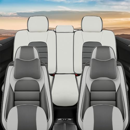 Image of Nappa Leather Seat Covers for Subaru Outback 2006-2024,Luxury Car Seat Covers Full Set,Waterproof Seat Protectors Auto Seat Covers,Breathable Nonslip Interior Cover Seats for Cars(White and Gray)