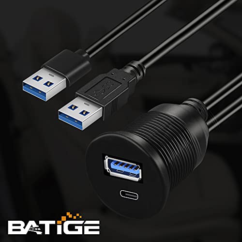 BATIGE USB 3.0 to Type C 3.0 Car Mount Flush Cable Dual Port Male to Female Extension Waterproof Cable for Car Truck Boat Motorcycle Dashboard Panel - 3ft by BATIGE - Image 5