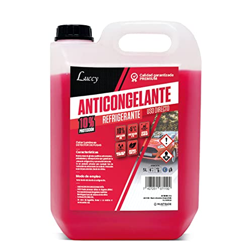 Anticongelante Coche Orgánico Long Life, 10%, 5L Rojo - Anticongelante Refrigerante Coche, Protección -5ºC - Fórmula Mejorada