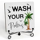 Bathroom Wooden Sign With Metal Stand, Wash Your Palms Bathroom Desktop Decoration, Humorous Gifts For Family Friends, Funny Plam Tree Decor For Farmhouse Home Bathroom Restroom Toilet -32