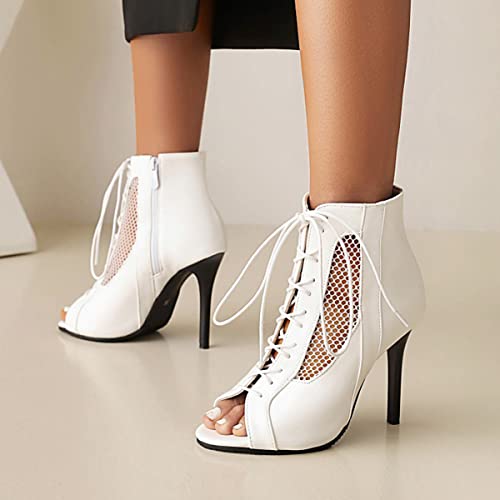 Hello Shero Stiletto High Heel Booties for Women Peep Toe Lace Up Mesh Leather Sexy Stylish Dress Shoes with Zipper Night Club Dancing Evening Party Ballroom2