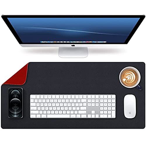 Image of AROPANA Vegan Leather Desk Mat | Large Reversible Mouse Pad & Computer Table Protector | Dual-Side Waterproof Extended Laptop Pad with Edge-Stitched Design (70x35CM, Black and Red)