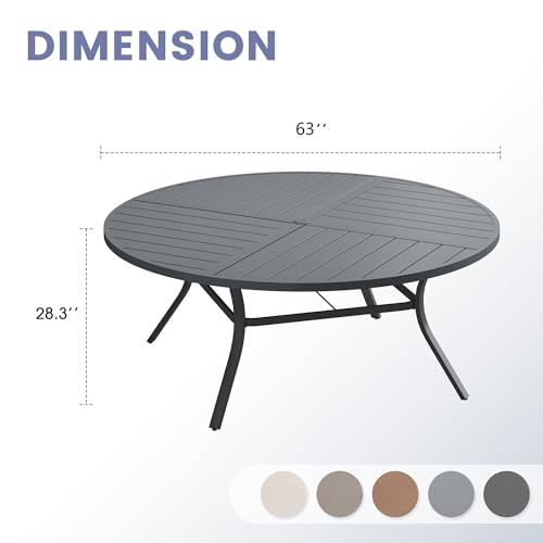 Image of VICLLAX 63 inch Round Outdoor Table, Patio Dining Table for 8-10 with Umbrella Hole for Garden Lawn Deck Backyard, Dark Grey