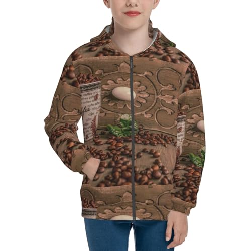 Coffee Beans Kids Pullover Hoodies Boys Zip Up Sweatshirts Girls Athletic Clothes with Pocket3
