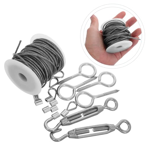 Kit de Soporte para Cable de Acero Inoxidable con 23 Piezas, Incluye Ganchos para Techo, Tensores y Abrazaderas para Cables, Ideal para Luces de Cuerda y Decoración de Jardín miniatura 7