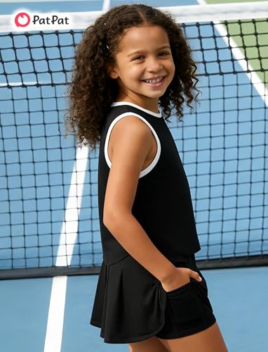 Image of PATPAT Girls Tennis Skirt Sets Moisture Wicking Tank Tops and Pleated Skirts 2 Piece Outfits Activewear Sets 5-12 Years