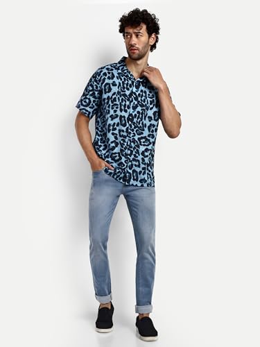 Image of GRECIILOOKS Men Rayon Casual Stylish Printed Regular Fit Formal Half Sleeve Shirt
