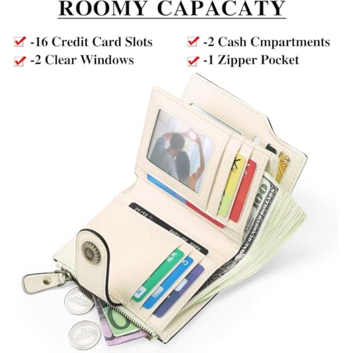 Premium RFID Blocking Trifold Wallet for Women in Genuine Leather with Clear ID Window and Secure Card Organization (White)2