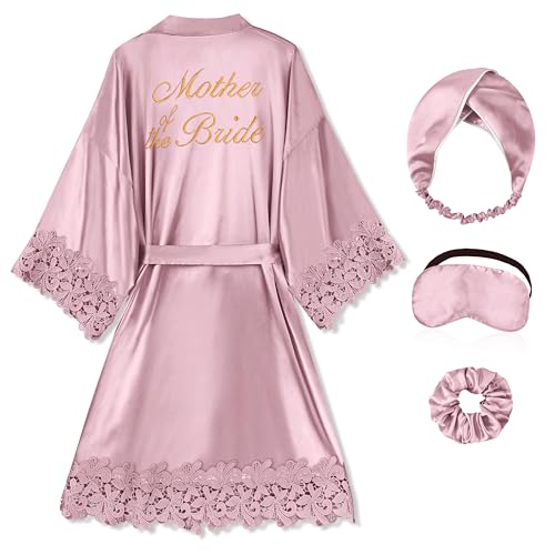 Image of EPLAZA Bride Robe for Wedding Day Set Bridal Robe Lace Trim Silky Embroidery Satin Kimono for Bridal Party