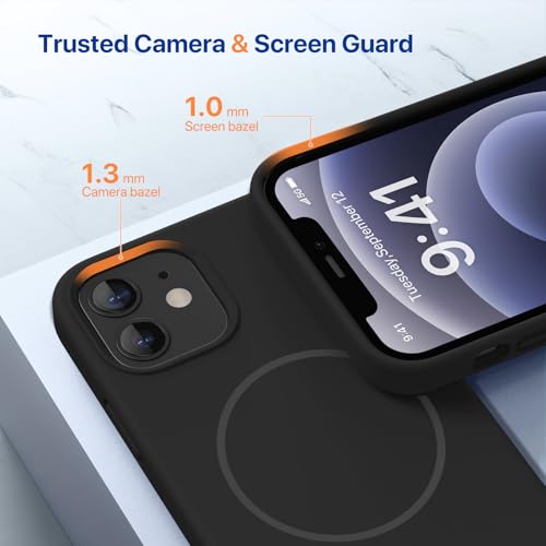 Image of Miracase Magnetic for iPhone 12 Case /iPhone 12 Pro Case, [Soft Anti-Scratch Microfiber Lining], Compatible with MagSafe, Liquid Silicone Shockproof Drop Protection Phone Case for 12 /12 Pro,Black