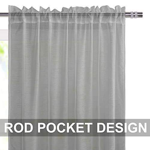 DWCN Grey Voile Curtains 72 Drop Pair Slot Top Window Net Curtain Light Filtering Semi Transparent Elegant Soft Sheer Curtains with Tiebacks for Living Room/Bedroom/Kitchen,56 Inch Wide,2 Panels - Image 2