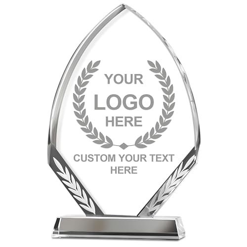 Emoragifou Trofeo de cristal personalizado de 9.25 x 5.9 pulgadas, placa de premio de cristal grabada personalizada con tu logotipo/emblema/texto, premios y trofeos personalizados para deportes