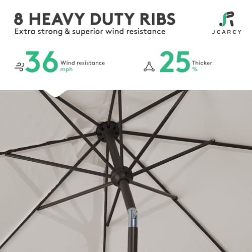 Image of JEAREY 9FT Outdoor Patio Umbrella Outdoor Table Umbrella with Push Button Tilt and Crank, Market Umbrella 8 Sturdy Ribs UV Protection Waterproof for Garden, Deck, Backyard, Pool (Fog Gray)