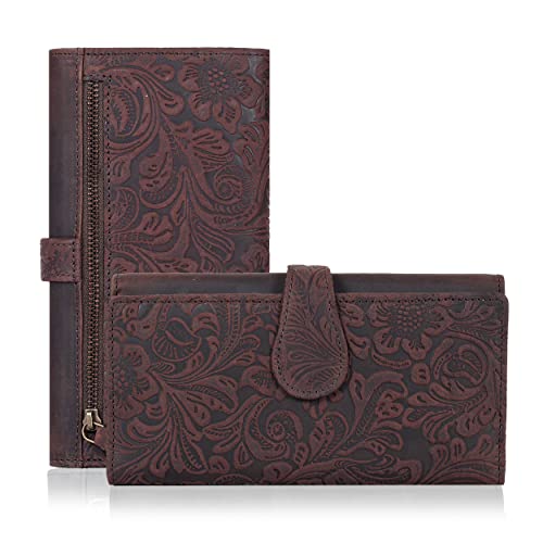 Image of Real Leather Women Wallet Leather with RFID Blocking -Trifold Card Holder Designer Ladies Clutch with ID Window Wallets