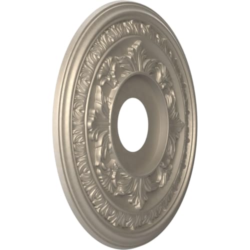 Image of Ekena Millwork CMP16BACSV Baltimore Thermoformed PVC Ceiling Medallion (Fits Canopies up to 6 1 /2 inch), 16 inchOD x 3 1 /2 inchID x 1 inchP, Metallic Silver Metallic