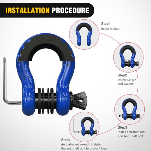 Image of Nilight 3 /4 inch D Ring Shackle 2 Pack 19T (41,887 lbs) Break Strength 4.75T WLL Heavy Duty Towing Hook with Anti-Theft System Anti-Rattle Isolators for Truck Jeep SUV ATV UTV Recovery Blue