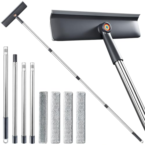 Purexa 3-in-1 Window Squeegee for Home - 60' Window Cleaning Kit with 3 Microfiber Cloths & Screen Brush, All-in-1 Cleaner Tool for Outdoor Windows, Glass Door & Screens, Lightweight & Easy Storage