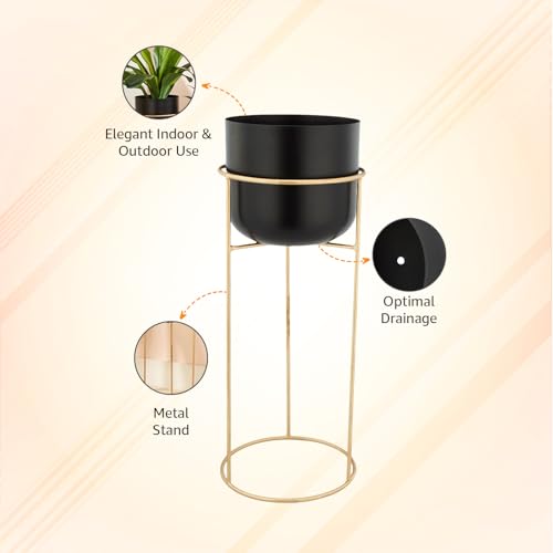 Image of amazon basics Metal Floor Planters with Stands (Set of 2) | for Living Room and Bedroom Decor (Black)
