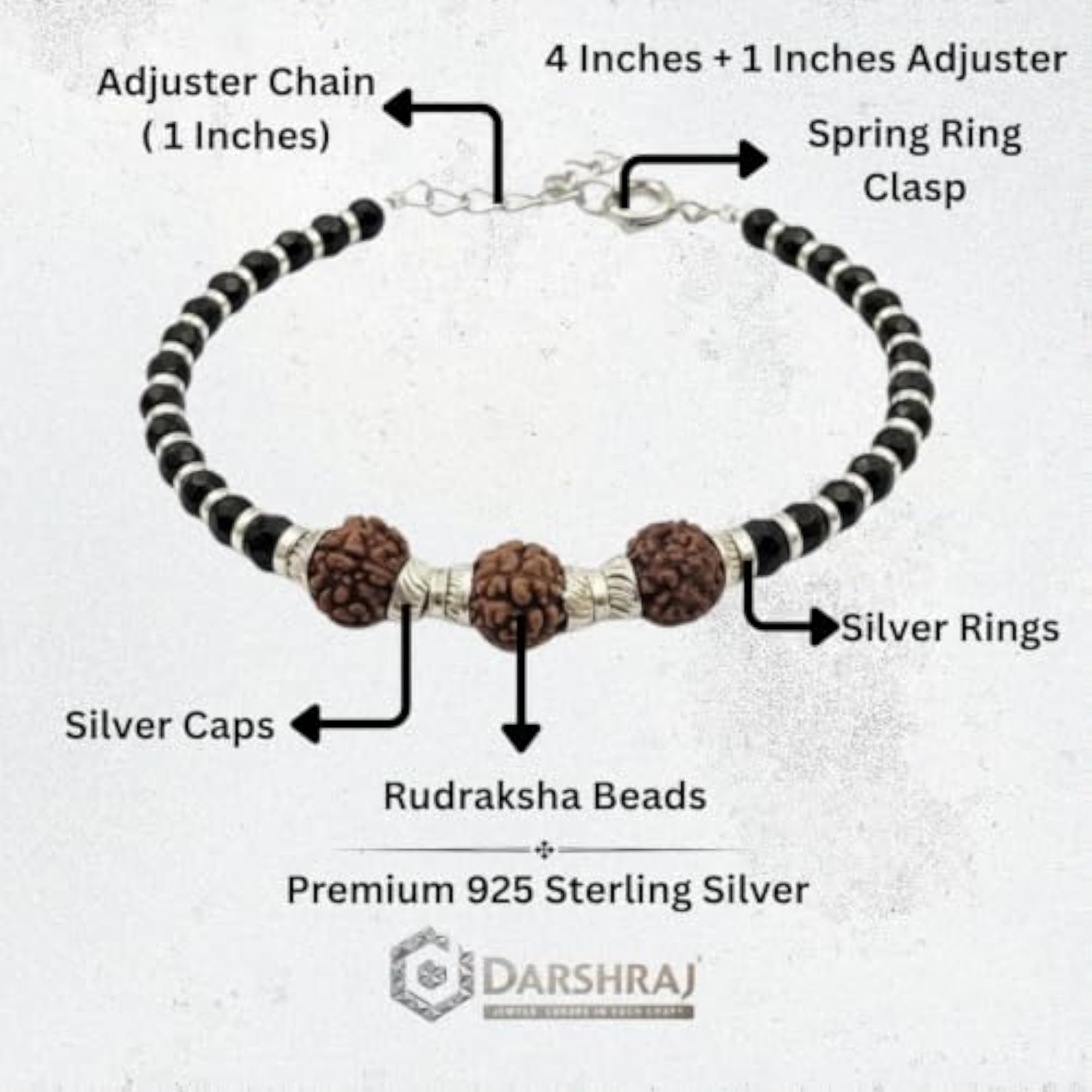 925 Sterling Silver Baby Bracelet with Rudraksha Beads