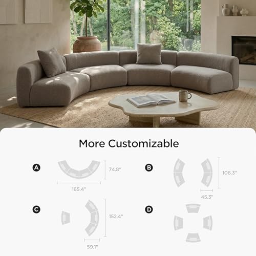 Image of Acanva Formia Boucle Curved Sectional Sofa, Armless Chair, Light Coffee