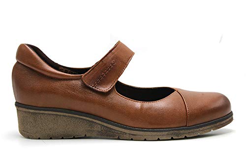 tupie - Manoletina con cuña y Velcro, de Piel Natural, para: Mujer...