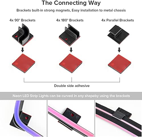 BTF-LIGHTING WS2812B RGB Individually Addressable LED NEON RGB PC LED Strips 2PCs 19in for 5V 3Pin RGB LED Headers with 12 Pieces Strong Holders for 10mm Wide LED Strips