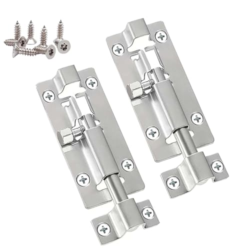 Dinghaole 2 Pièces Verrou de Sécurité,Porte Coulissante avec vis，Porte Targette pour Toilettes Salle Bain Porte Jardin，Verrou de porte coulissant robuste，Acier Inoxydable Loquets de Porte de Sécurité