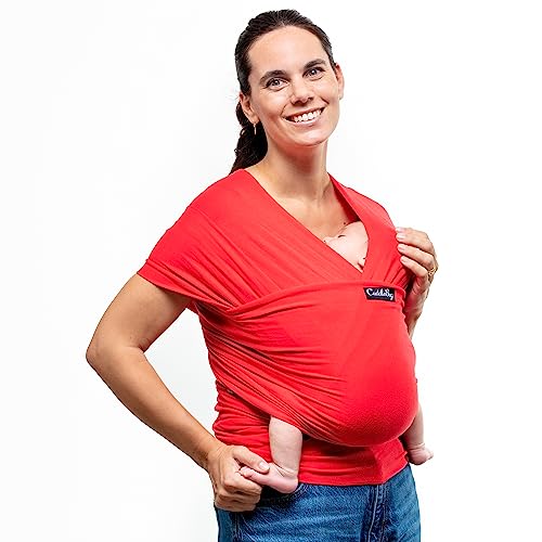 CuddleBug Baby Wrap Sling + Carrier - Newborns & Toddlers up to 36 lbs - Hands Free - Gentle, Stretch Fabric - Ideal for Baby Showers - One Size Fits All (Red)