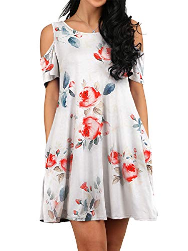 OFEEFAN Women's Cold Shoulder Tunic Top T-Shirt Swing Dress with Pockets - Image 3