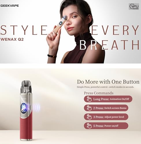 Geekvape Wenax Q2 | Geekvape Wenax Q 2 Kit 3Ml Q Pod - Mtl + Rdl Bobina A Maglia Originale Z Da No Nicotine, No E-Liquid (Rosa Cipria) - 4