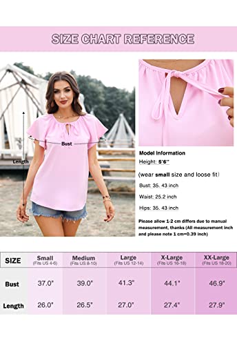 Neineiwu Women's Summer Boho Floral Print Short Sleeve Drawstring Vacation Casual Chiffon Blouse Top (Large Yh Paisley/Red) #TOP5