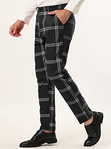 Lars Amadeus Men's Plaid Dress Pants Casual Slim Fit Flat Front Checked Printed Business Trousers2