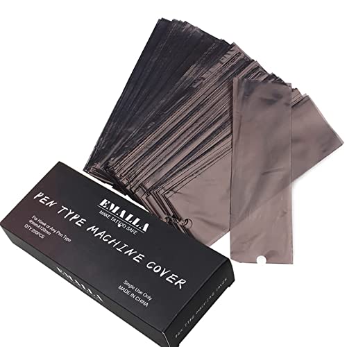 Clear Pen Machine Covers - TONBAO 200pcs Pen Machine Sleeves Plastic Machine Covers Rotary Pen Bags for Supplies (Black)