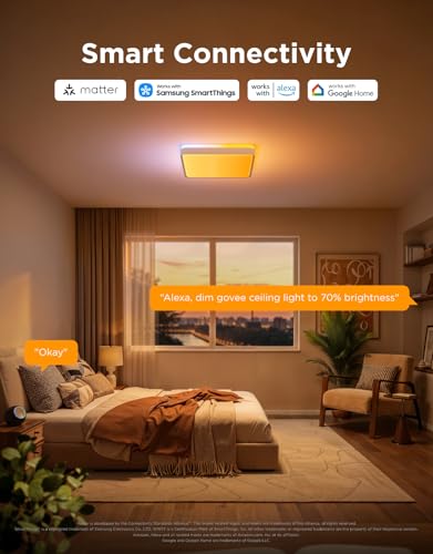 Image of Govee Smart Ceiling Light Pro, Square RGBIC 4800LM 18 Inch, 1 Pack | RGBIC LED Ceiling Light Fixture, 4800LM DIY Colors, Works with Matter Alexa, 2700K-6500K Lights for Living Room, Bedroom