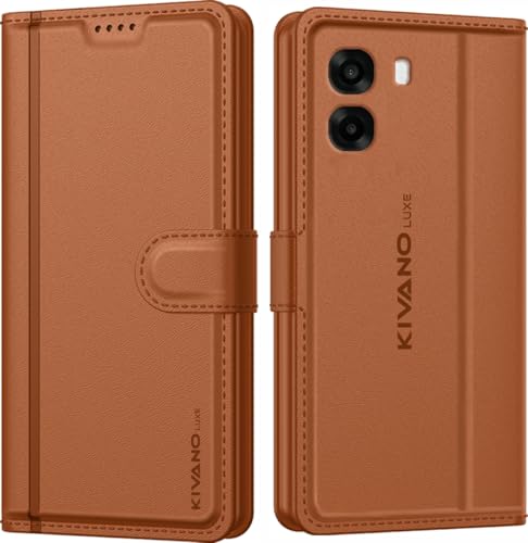 Image of KIVANO LUXE Compatible for Oppo A6S 5G / Oppo K14X 5G / Oppo A6X 5G Artisanal Leather Wallet Case with Card Holder for Men Women, Magnetic Flip Folio Cover with Stand RFID Blocking Cell