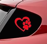 CMI181 HEART with DOG PAW Puppy Love 4' (color: Red) Vinyl Decal Window Sticker for Cars, Trucks, Windows, Walls, Laptops, and other stuff.