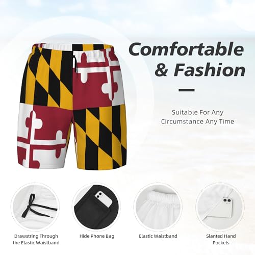 Mens Swim Trunks with Compression Liner Beach Board Shorts Quick Dry Swim Shorts -Flag of Maryland4
