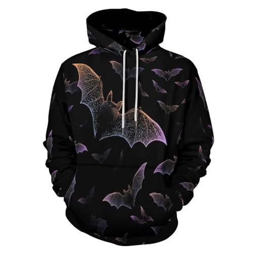 Sweat à capuche imprimé 3D chauves-souris noir style fantastique unisexe pour couple